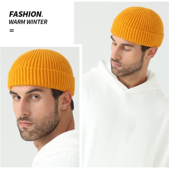 3 Pack Wool Fisherman Beanies for Men, Short Knit Watch Cap Cuffed Trawler Hats - Picture 5 of 7